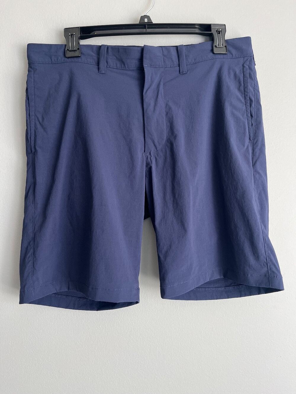 J.Crew Men's W32 Navy Tech Chino Shorts Stretch Zip Pockets Smart Casual Preppy